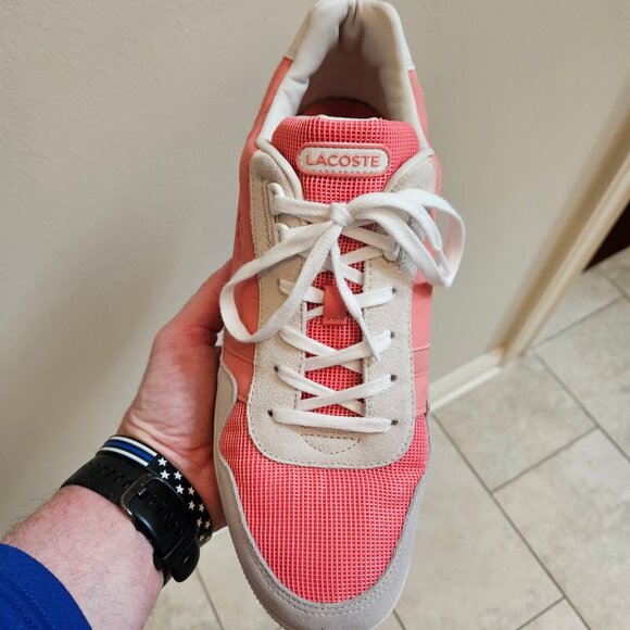 Lacoste Men's Fashion Sneakers, Salmon/Gray, Sz 12 - Picture 15 of 16